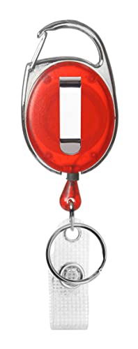 Karteo Ausweishalter ausziehbar rot [1 Stück] Ausweis Jojo mit Karabinerhaken Clip und Schlüsselring für Kartenhüllen Ausweishüllen Schlüssel Kartenhalter von Karteo