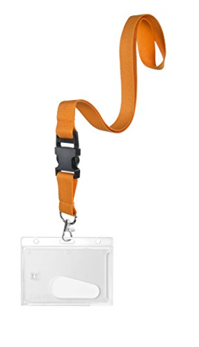 Karteo Ausweishülle Hartplastik mit 25 mm AusweishalterSchlüsselband Lanyard orange von Karteo