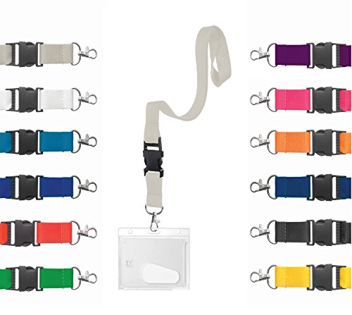 Karteo Ausweishülle Hartplastik mit Schlüsselband grau [1 Stück] Kartenhülle horizontal und Ausweishalter Lanyard Kartenhalter mit Karabinerhaken von Karteo