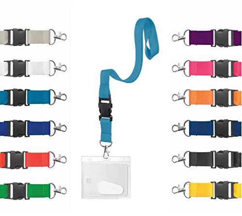 Karteo Ausweishülle Hartplastik mit Schlüsselband hellblau [1 Stück] Kartenhülle horizontal und Ausweishalter Lanyard Kartenhalter mit Karabinerhaken von Karteo