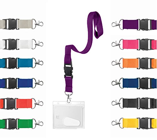 Karteo Ausweishülle Hartplastik mit Schlüsselband lila [1 Stück] Kartenhülle horizontal und Lanyard mit Karabinerhaken und Schnalle als Ausweishalter Kartenhalter Band von Karteo