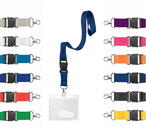 Karteo Ausweishülle Hartplastik mit Schlüsselband marineblau [1 Stück] Kartenhülle horizontal und Ausweishalter Lanyard Kartenhalter mit Karabinerhaken von Karteo