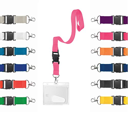 Karteo Ausweishülle Hartplastik mit Schlüsselband pink [1 Stück] Kartenhülle horizontal und Ausweishalter Lanyard Kartenhalter mit Karabinerhaken von Karteo