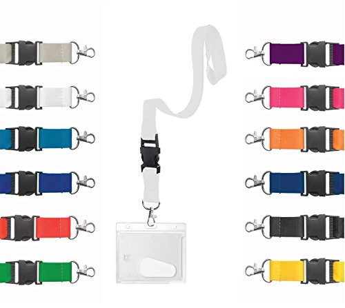 Karteo Ausweishülle Hartplastik mit Schlüsselband weiß [1 Stück] Kartenhülle horizontal und Ausweishalter Lanyard Kartenhalter mit Karabinerhaken von Karteo