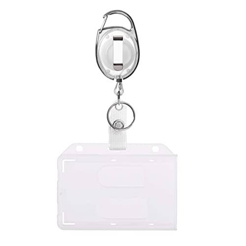 Karteo Ausweishülle für 2 Karten mit Ausweishalter Jojo weiß [1 Stück] Kartenhalter horizontal mattiert im EC-Kartenformat mit Ausweisjojo Karabinerhaken und Gürtelclip von Karteo