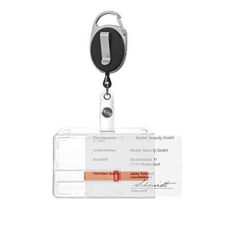Karteo Ausweishülle mit Ausweis Jojo schwarz [1 Stück] Kartenhalter inkl. Clip und Karabinerhaken Kartenhülle horizontal für 1 Karte mit Schieber rot von Karteo
