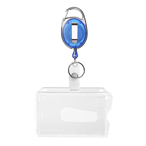 Karteo Ausweishülle und Ausweishalter Jojo blau [1 Stück] Kartenhalter horizontal mattiert EC-Kartenformat mit Ausweisjojo Karabinerhaken und Gürtelclip von Karteo