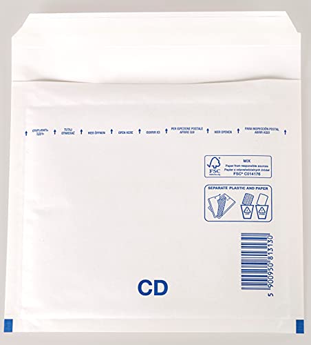 100 Stück Luftpolsterumschlag Luftpolstertasche Versandtasche CD/DIN B6+ (200x175 mm außen) Farbe weiß von Kartondealer