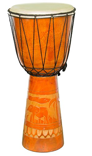 Kascha 40cm Anfänger Djembe Trommel handgeschnitzt aus Mahagoni Holz Elefant - Orange von Kascha