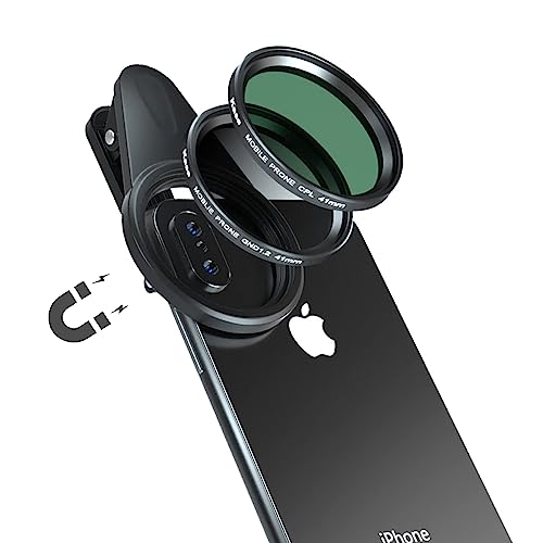 Kase 41 mm magnetisches Handy-Objektiv-CPL-Filter-Set, inklusive rundem Polarisationsfilter, weichem Verlaufsfilter ND1.2, Objektivclip für iPhone 14, 13, 12, 7 XR X XS, Samsung Android Smartphone von Kase