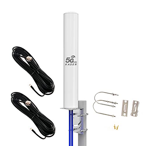 KASER 4G LTE 5G Antenne Outdoor Externe Mimo Omnidirektional 698-2700 | 3300-3800 MHz N-SMA Stecker TS9 Adapter kompatibel mit 4g 5g Router Verstärkung bis zu 12 dBi Empfang über 15 km (2 x 10m Kabel) von Kaser