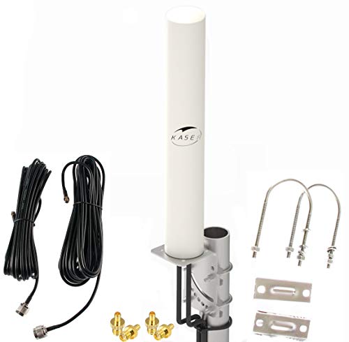 KASER 4G LTE Antenne Outdoor Externe Mimo Omnidirektional 698-2700 MHz SMA Stecker mit CRC9 TS9 Adapter kompatibel mit 4G Router Verstärkung bis zu 12 dBi Empfang über 15 km (2 x 10m Kabel) von Kaser
