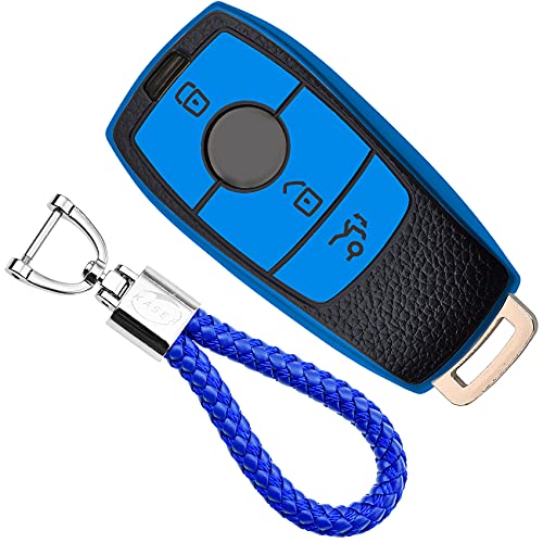 KASER Autoschlüssel Hülle kompatibel für Mercedes Classe A B C E CLA CLE GLA GLA GLE GLK Schlüsselanhänger Abdeckung Silikon Schutzhülle Ledereffekt für Fernbedienung Keyless (Blau) von Kaser