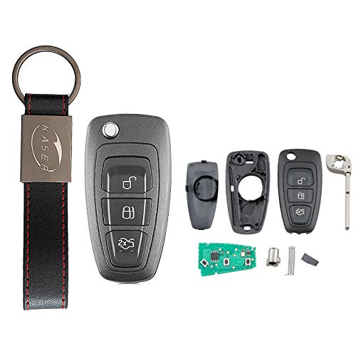KASER Schlüssel Fernbedienung 3 Tasten mit Elektronische kompatibel für Ford C-Max Focus Fiesta Mondeo (433MHz 4D63 Chip Lama HU101) mit zu Codierendem Transponder von Kaser
