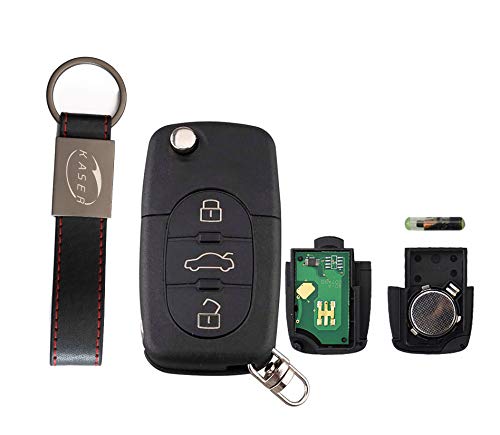KASER Schlüssel Fernbedienung 3 Tasten mit Elektronische kompatibel für Audi A1 A3 A4 A6 A8 Q3 Q5 TT (433MHz ID48 Chip 4D0837231N) mit zu Codierendem Transponder von Kaser