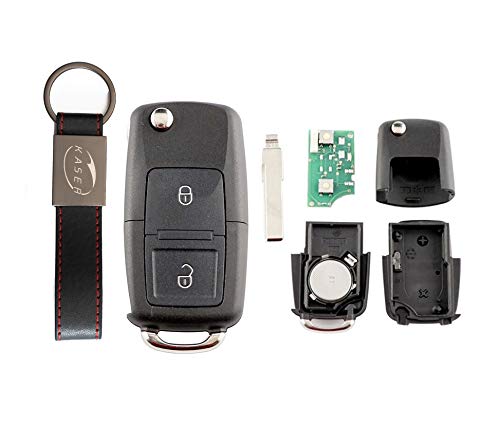KASER Schlüssel Fernbedienung 2 Tasten mit Elektronische kompatibel für Volkswagen VW Skoda SEAT Golf Passat Tiguan Polo (433Mhz ID48 Chip) 1JO959753N mit zu Codierendem Transponder von Kaser