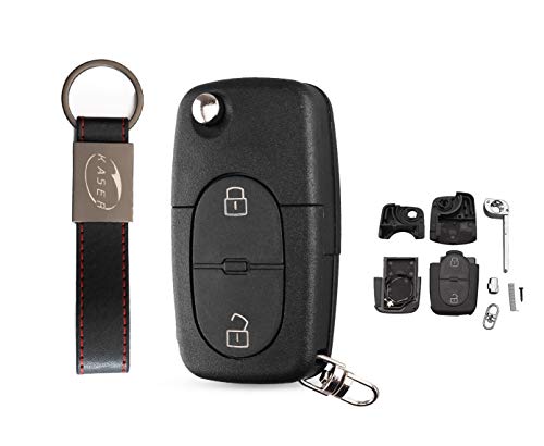 KASER Schlüssel Gehäuse Fernbedienung für Audi Autoschlüssel Funkschlüssel 2 Tasten A2 A3 A4 A6 A8 TT Q3 Q5 Q7 (2032 Battery) von Kaser