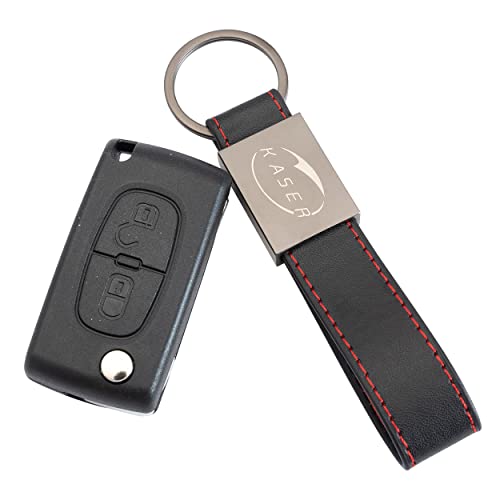 KASER Schlüssel Gehäuse Fernbedienung für Citroen 2 Tasten Autoschlüssel Funkschlüssel C1 C2 C3 C4 C5 mit Leder Schlüsselanhänger von Kaser