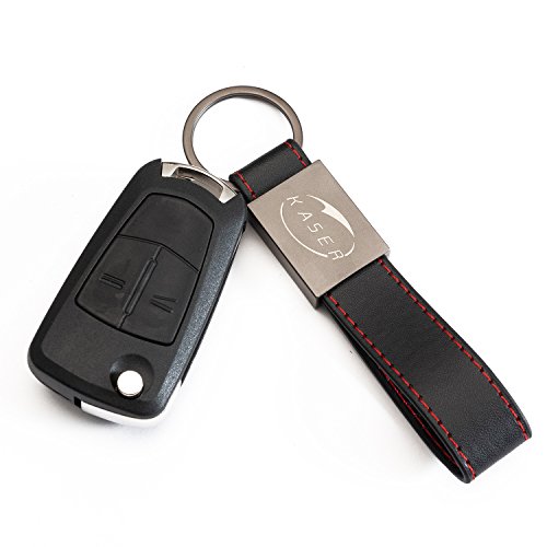 KASER Schlüssel Gehäuse Fernbedienung für Opel 2 Tasten Autoschlüssel Funkschlüssel Vectra Astra Tigra Corsa mit Leder Schlüsselanhänger von Kaser