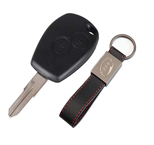 KASER Schlüssel Gehäuse Fernbedienung für Renault 2 Tasten Autoschlüssel Funkschlüssel Cloi Modus Twingo Kangoo Cross Blade mit Leder Schlüsselanhänger von Kaser