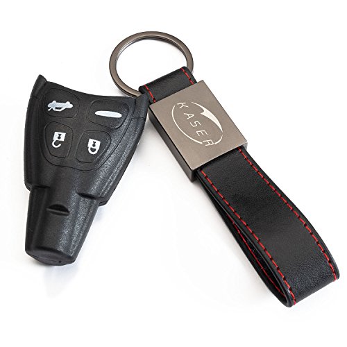 KASER Schlüssel Gehäuse Fernbedienung für SAAB 4 Tasten Autoschlüssel Funkschlüssel 93 95 9.3 9.5 9-3 9-5 mit Leder Schlüsselanhänger von Kaser
