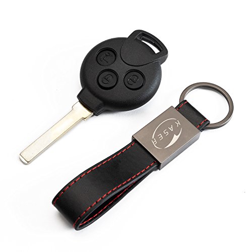 KASER Schlüssel Gehäuse Fernbedienung für Smart 451 Autoschlüssel Funkschlüssel Fortwo Forfour Roadster mit Leder Schlüsselanhänger von Kaser
