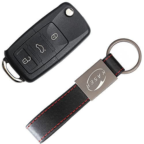 KASER Schlüssel Gehäuse Fernbedienung für Volkswagen MK5 3 Tasten Autoschlüssel Funkschlüssel für VW Golf Tiguan Passat für Seat für Skoda mit Leder Schlüsselanhänger von Kaser
