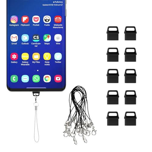 USB C Staubstecker Set, 10 Stück Typ C Staubschutz Abdeckung, Anti Staub Stecker mit 10 Lanyard und 1 Reinigungsbürste, Schutzkappe Stöpsel Kompatibel mit Meiste Typ C Ladeanschluss von Kaslaider