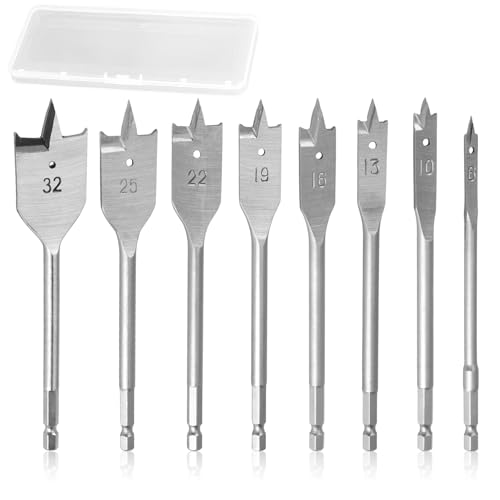 Kasoud Spatenbohrer-Set, 8-teilig, Lochbohrer für Holz, Holzbohrer, Ø 6–32 mm, Karbonstahl, robuster Sechskantschaft, Paddel-Bit-Werkzeuge für Sperrholz, Kunststoffe, Spanplattenschnitte Kasoud Spatenbohrer-Set, 8-teilig, Lochbohrer für Holz, Holzbohrer, Ø 6–32 mm, Karbonstahl, robuster Sechskantschaft, Paddel-Bit-Werkzeuge für Sperrholz, Kunststoffe, Spanplattenschnitte von Kasoud