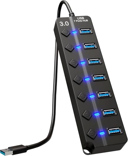 Kasoud USB Extender, 7-Port USB 3.0 Hub, Multiple USB Port Extender Splitter mit einzelnen Schaltern und Lichtern, USB-Adapter, MultiPorts für PC, Laptop, Macbook, Flash-Laufwerke, mobile HD Kasoud USB Extender, 7-Port USB 3.0 Hub, Multiple USB Port Extender Splitter mit einzelnen Schaltern und Lichtern, USB-Adapter, MultiPorts für PC, Laptop, Macbook, Flash-Laufwerke, mobile HD von Kasoud