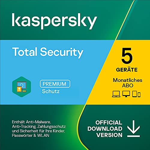 Kaspersky Total Security 2023 | 5 Geräte | Monatliches Abo | Windows/Mac/Android | Aktivierungscode per Email Kaspersky Total Security 2023 | 5 Geräte | Monatliches Abo | Windows/Mac/Android | Aktivierungscode per Email von Kaspersky Lab