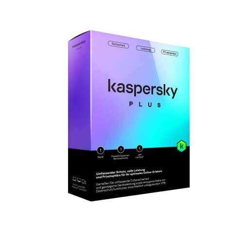 Kaspersky Plus 2023 |1 Gerät|1 Jahr|Umfassender Schutz mit Anti-Phishing und Firewall|Unbegrenzter VPN|Passwort-Manager|Online-Banking Schutz |PC/Mac/Mobile|Aktivierungscode in Standardverpackung von Kaspersky