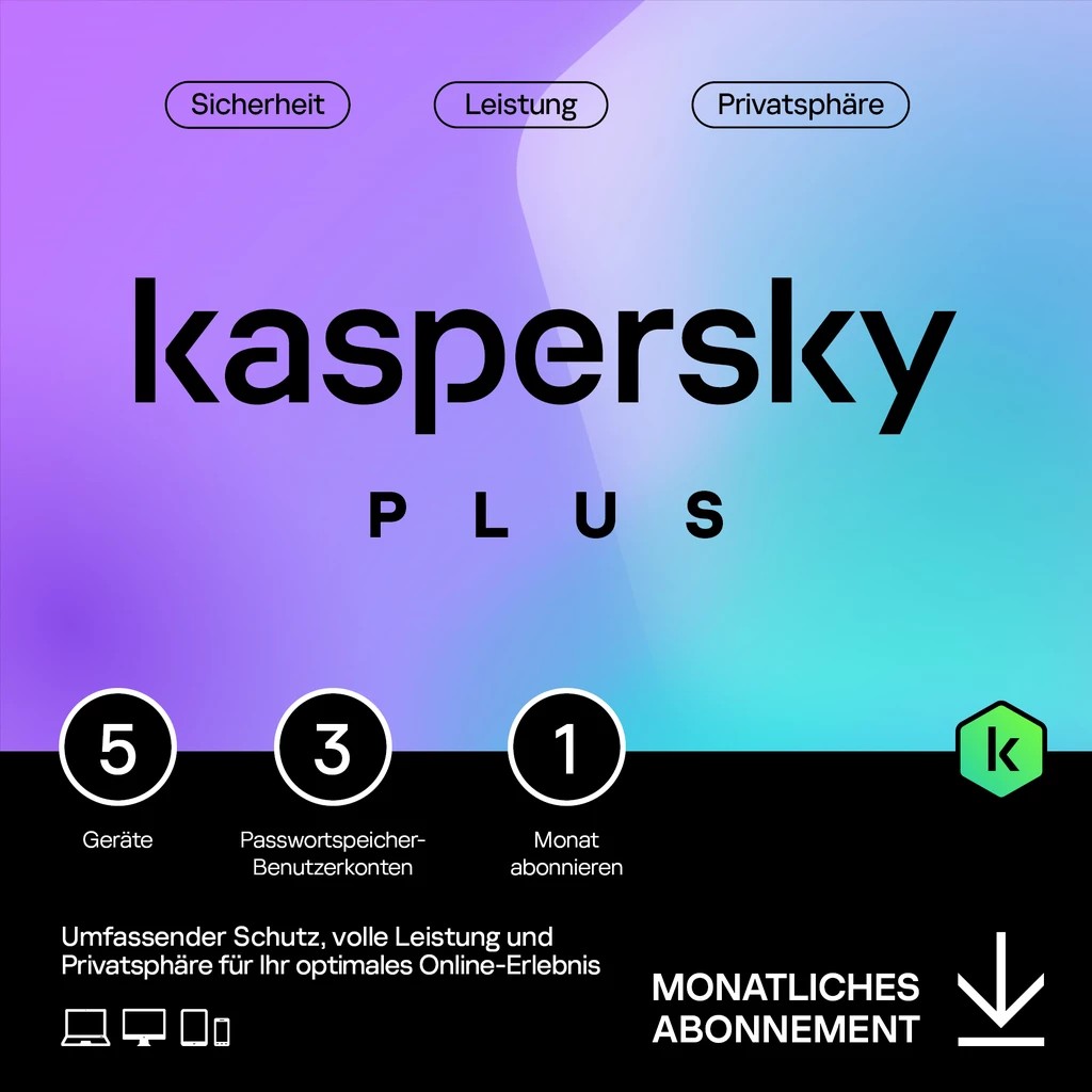 Kaspersky Plus – 5 Device. 1 Month - Subscription (ABO) – ESD-DownloadESD von Kaspersky
