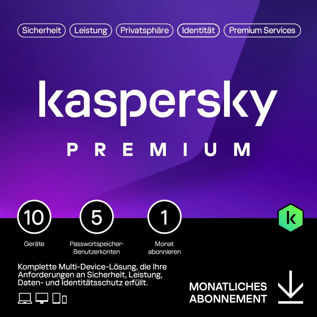 Kaspersky Premium – 10 Devices. 1 Month - Subscription (ABO) – ESD-DownloadESD von Kaspersky