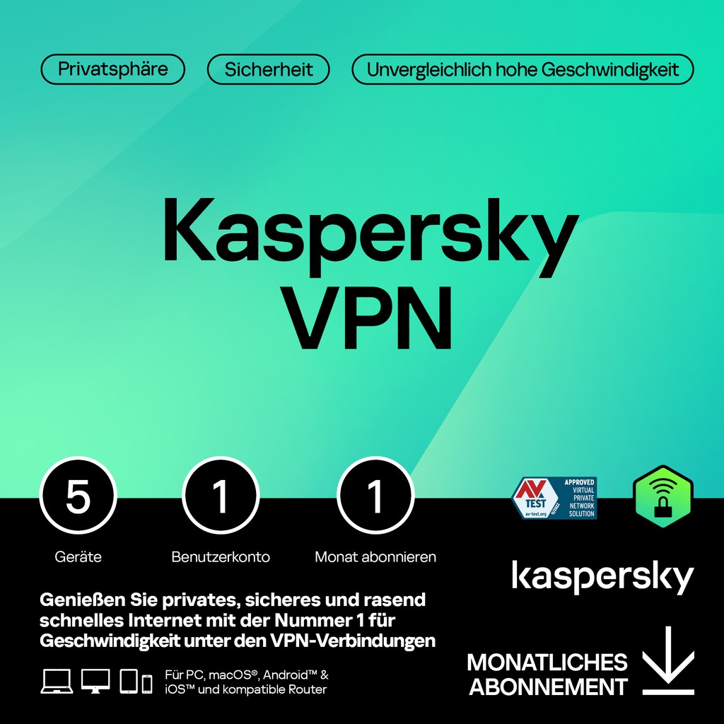 Kaspersky Secure Connection – 1 User. 5 Device. 1 Month - Subscription (ABO) – ESD-DownloadESD von Kaspersky