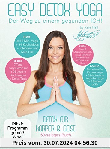 Easy Detox Yoga (+ CD) (+ Hörbuch) (inkl. Einkaufshelfer in Kreditkartengröße & Kochbuch) [3 DVDs] von Kate Hall