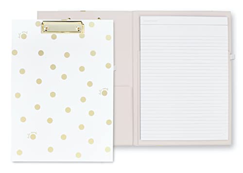 Kate Spade New York A4-Klemmbrett-Folie mit flachem Profil-Clip, professionelles Padfolio inklusive liniertem Notizblock, Stiftschlaufe und Tasche, goldfarbene Punkte mit Schrift Kate Spade New York A4-Klemmbrett-Folie mit flachem Profil-Clip, professionelles Padfolio inklusive liniertem Notizblock, Stiftschlaufe und Tasche, goldfarbene Punkte mit Schrift von Kate Spade New York