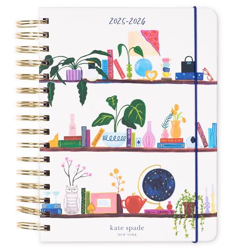 kate spade new york Tagesplaner 2025-2026 Großer Agenda August 2025-Dezember 2026, Hardcover Wochen- und Monatsplaner Spiralplaner mit Aufklebern (Charmed Library) von Kate Spade New York