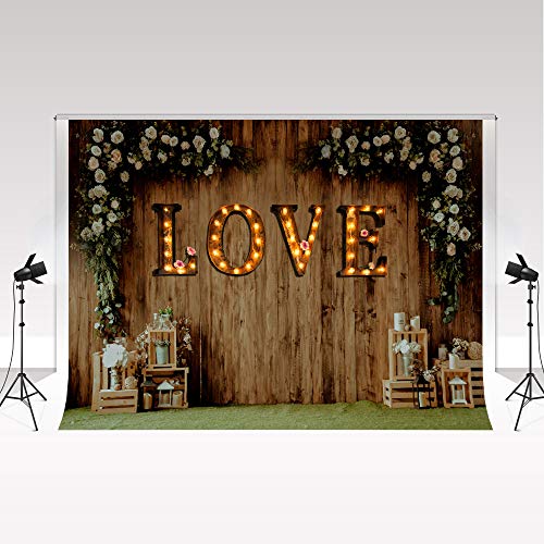 Kate Foto Hintergrund aus Holz 2,2x1,5 m weiße Blumen Fotografie Liebe Licht Zeichen für Valentinstag Frühling und Sommer Outdoor Dekoration von Kate