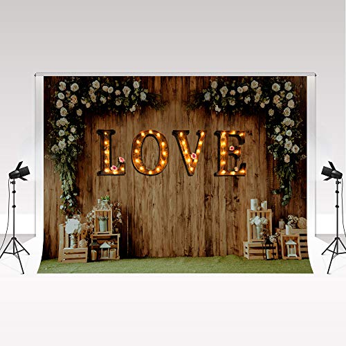 Kate Foto Hintergrund aus Holz 3x2m weiße Blumen Fotografie Liebe Licht Zeichen für Valentinstag Frühling und Sommer Outdoor Dekoration von Kate