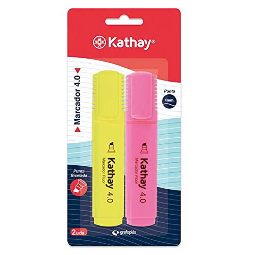 Kathay 86211953 Textmarker, Gelb und Rosa, abgeschrägte Spitze 4 mm, 2 Stück von Kathay