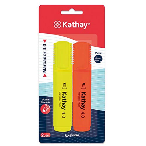 Kathay 86211999 Textmarker, gelb und orange, abgeschrägte Spitze 4 mm, 2 Stück von Kathay