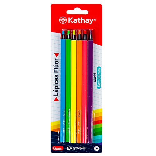 Kathay 86234399. Bleistifte mit 6 Farben, weiche Spitze, Mine 3 mm, perfekt zum Texten von Kathay