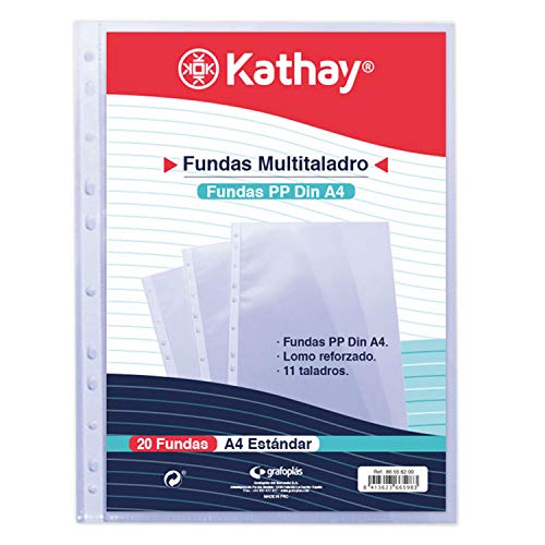 Kathay 86556200 Beutel mit 20 perforierten Hüllen, A4, 11 Bohrungen, Polypropylen Standard von Kathay