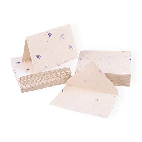 Kathmandu Valley Co. 50 Vintage 4x6 Handmade Lokta Paper Nepali Cherish Greeting Cards & Matching Decorative Flower Petal Envelopes Folded Blank Cards Handmade In Nepal (Cornflower) von Kathmandu Valley Co.