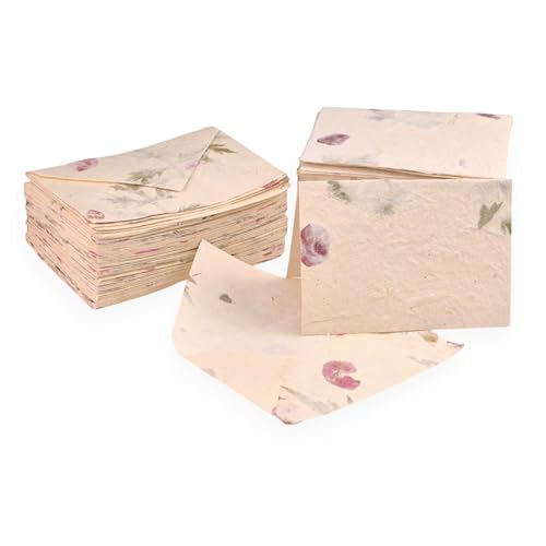 Kathmandu Valley Co. 50 Vintage 4x6 Handmade Lokta Paper Nepali Cherish Greeting Cards & Matching Decorative Flower Petal Envelopes Folded Blank Cards Handmade In Nepal (Forest Wanderer) von Kathmandu Valley Co.