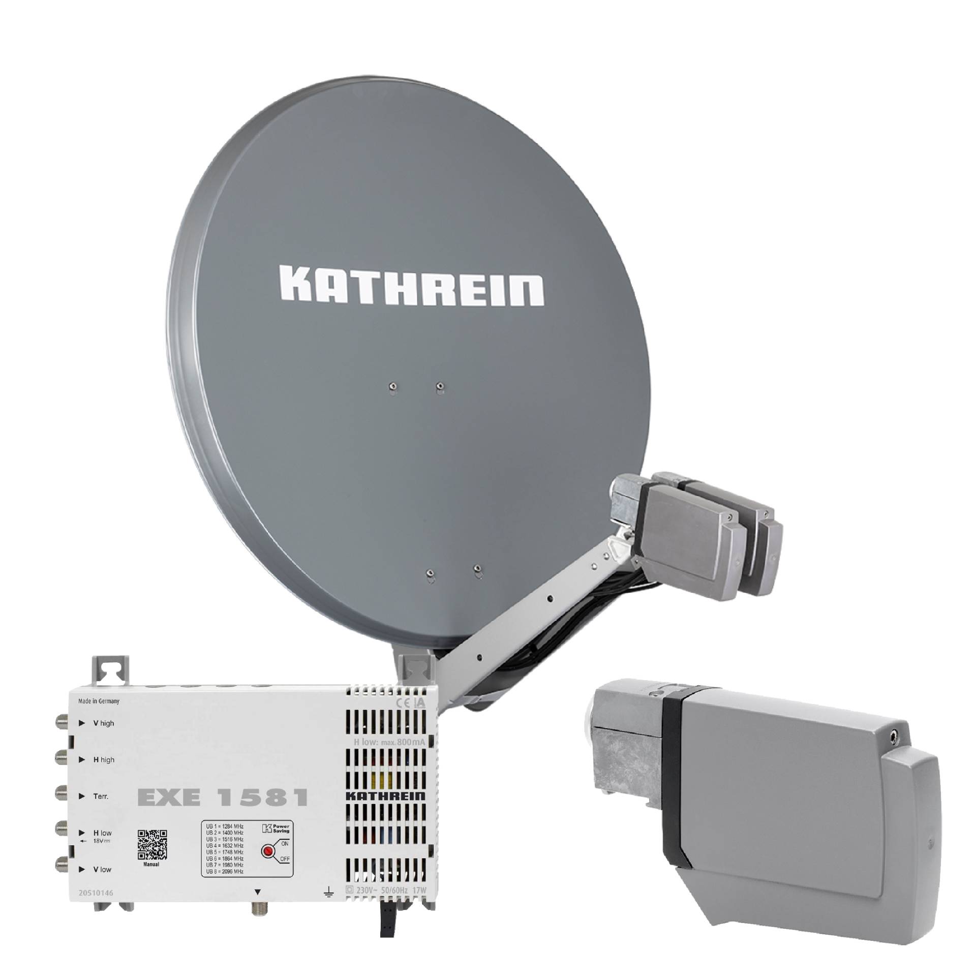 Kathrein CAS 90 gr Sat-Antenne multifeedfähig graphit (grau) - 8 Teilnehmer mit Unicable von Kathrein