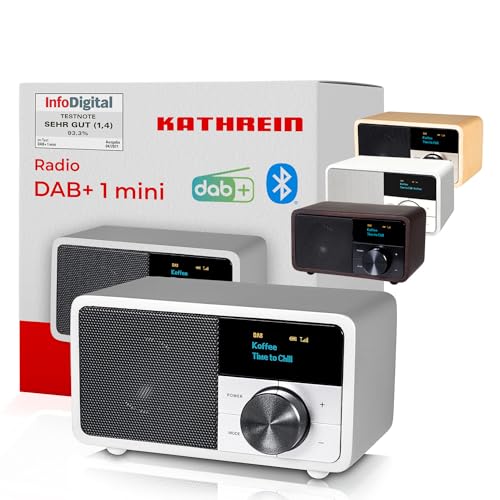 Kathrein DAB+ 1 Mini I DAB Plus Radio mit Akku I Digitalradio DAB+ & UKW mit Bluetooth, Aux 3,5mm I Küchenradio, Badradio I Tragbares Radio als Lautsprecher für Streaming I Retrodesign in Silber von Kathrein