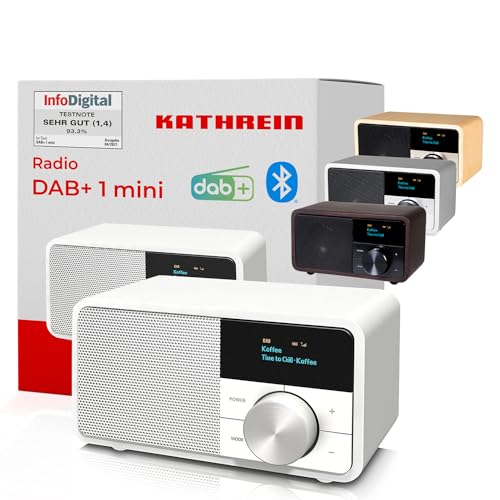 Kathrein DAB+ 1 Mini I DAB Plus Radio mit Akku I Digitalradio DAB+ & UKW mit Bluetooth, Aux 3,5mm I Küchenradio, Badradio I Tragbares Radio als Lautsprecher für Streaming I Retrodesign in Weiß Kathrein DAB+ 1 Mini I DAB Plus Radio mit Akku I Digitalradio DAB+ & UKW mit Bluetooth, Aux 3,5mm I Küchenradio, Badradio I Tragbares Radio als Lautsprecher für Streaming I Retrodesign in Weiß von Kathrein