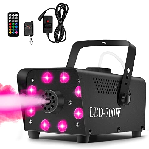 Katomi 700W Nebelmaschine RGB Effekt,13 Farbigen 8 LED Licht Smoke Machine,Mini Fog Rauchmaschine mit 2 kabelgebundenen und Funkfernbedienungen für DJ Disco Party,Halloween,Hochzeiten Weihnachten von Katomi